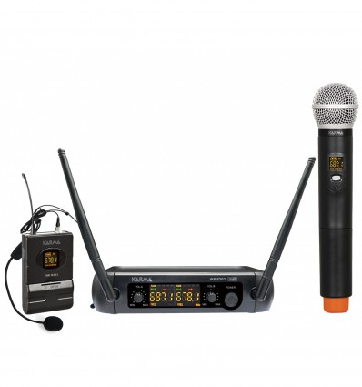 Karma SET 8202PL Micrófono inalámbrico Dual UHF con handmic y auriculares