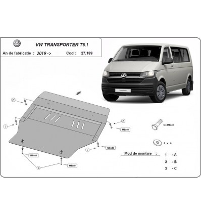 Cubre carter metalico Volkswagen Transporter T6.1 (Desde 2019 hasta 2022)
