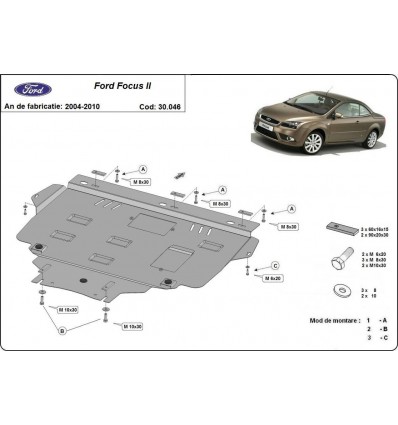 Cubre carter metalico Ford Focus 2 (Desde 2004 hasta 2010)