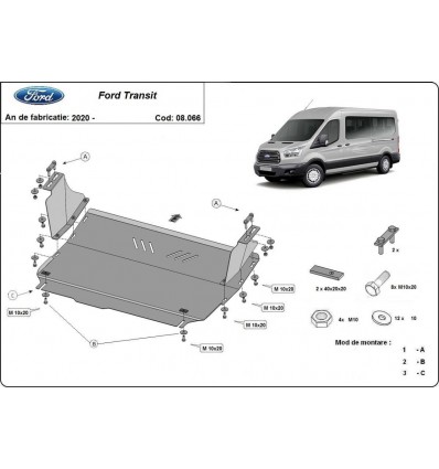 Cubre Carter Metalico Ford Transit - FWD (Desde 2020 hasta 2022)