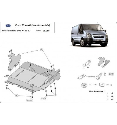 Cubre carter metalico Ford Transit - FWD (Desde 2007 hasta 2013)