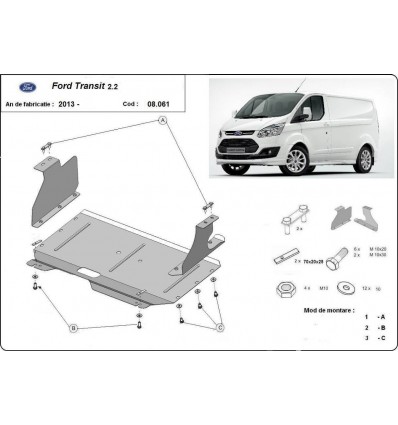 Cubre carter metalico Ford Transit Custom (Desde 2013 hasta 2019)